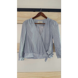 Madewell Blue White Striped Cotton Wrap Blouse Tie Waist Long Sleeve Women’s M